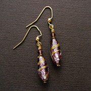 Purple & Gold Lampwork Beaded Earrings
