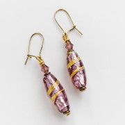 Purple & Gold Lampwork Beaded Earrings (show with old style hooks)