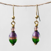 Purple & Emerald Lampwork Glass Beaded Earrings