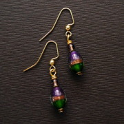 Purple & Emerald Lampwork Glass Beaded Earrings